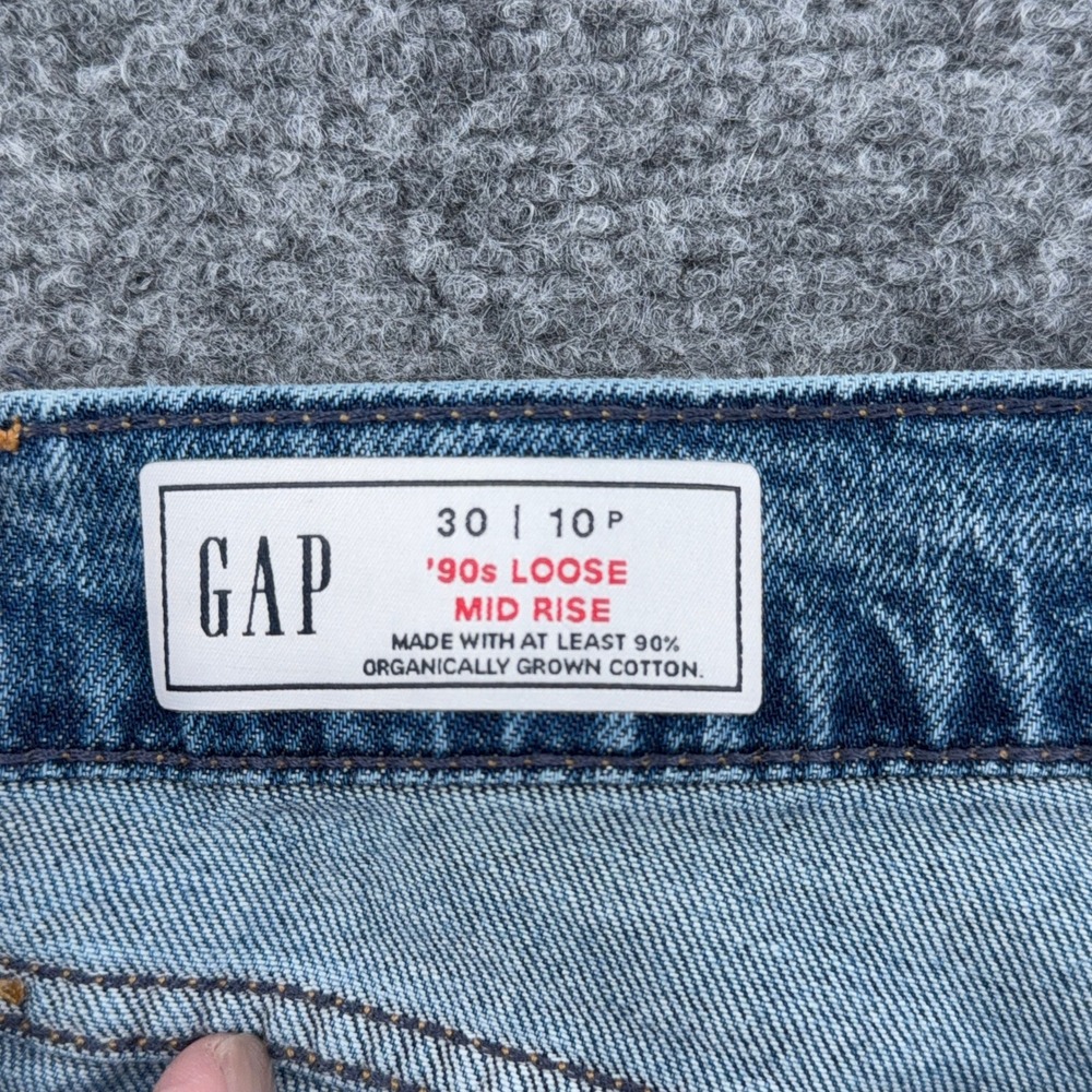 Gap 90s Loose Mid Rise Women 30/10P Cotton Blue Jeans Distressed Slit Hem - Picture 6 of 9